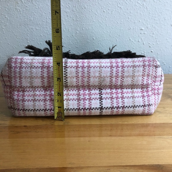 Bagalitas By Janice Pink Plaid Purse Hand Bad Brown Trim Eclectic Spring - Picture 10 of 10